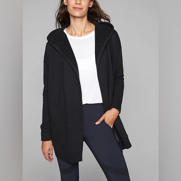 Athleta Prajna Wrap Hooded Cardigan Size Medium Black Used Relaxed Fit - Picture 1 of 10